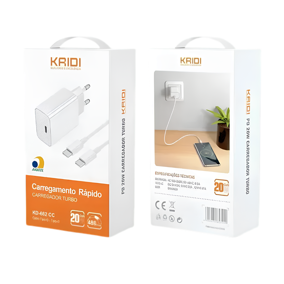 CARREGADOR COMPLETO FONTE TIPO-C / TIPO-C KAIDI (KD-662CC)