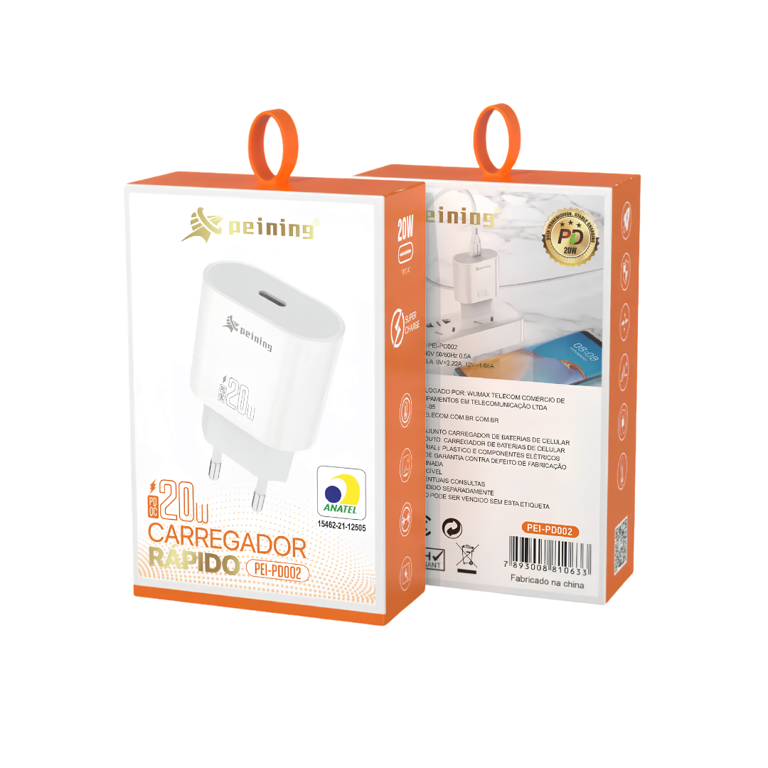 CARREGADOR RAPIDO COMPLETO FONTE TIPO-C / IOS PEINING (PEI-PD002-4)