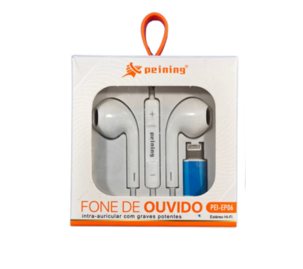 FONE DE OUVIDO COM FIO IOS PEINING PEI-EP06- BRANCO
