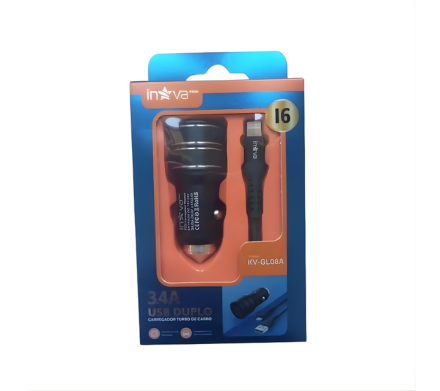 CARREGADOR VEICULAR COM CABO IOS INOVA 3.4A (KV-GL08A)